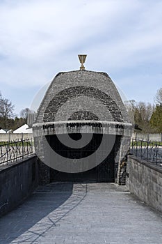 Dachau, Germany - April 2, 2019: Angled view of Jewish Memorial at Concentration Camp. Jewish Memorial at Concentration Camp