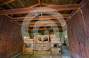 Dachau, Germany - July 30, 2015: Brick ovens inside the old crematorium building showing gruesome reality of what