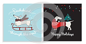 Dachshund christmas greeting happy cards set