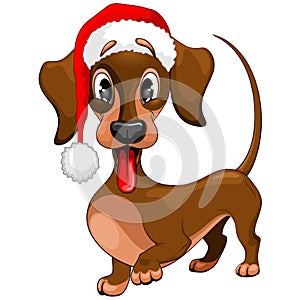 Dachshund Christmas Santa Cute Cartoon Character Vector Illustration