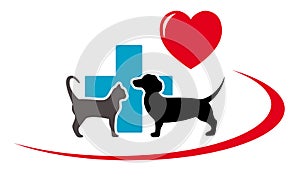 Dachshund dog and cat on veterinary icon