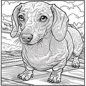 Dachshund dog drawing Coloring book page