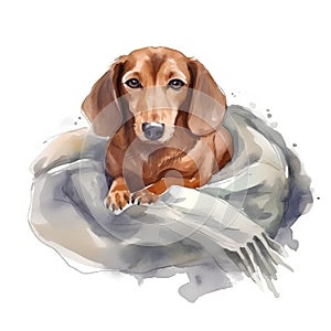 Dachshund dog. Hand drawn watercolor illustration isolated on white background