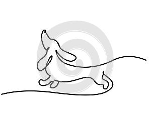 Dachshund dog running design silhouette logo one line