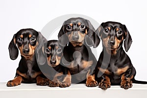 Dachshund Family Foursome Dogs Sitting On A White Background photo