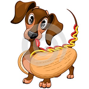 Dachshund Hot Dog Cute and Funny Cartoon Character Vector Illustration