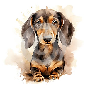 Dachshund. Realistic watercolor dog illustration. Funny doggy drawing template. Art for card, poster and other