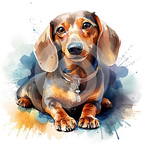 Dachshund. Realistic watercolor dog illustration. Funny doggy drawing template. Art for card, poster and other