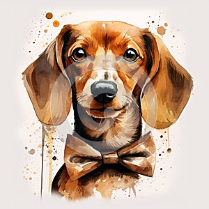 Dachshund. Realistic watercolor dog illustration. Funny doggy drawing template. Art for card, poster and other