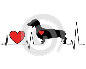 Dachshund silhouette heartbeat line vector illustration