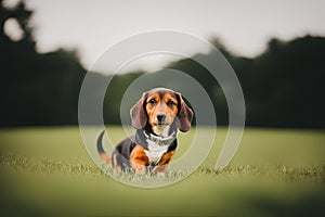 Dachshunds puppy with nature background, generative ai color grading. Cute dog watching to camera