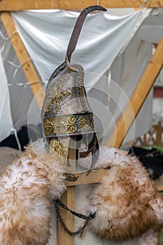 Dacian combat helmet and specific fur coat