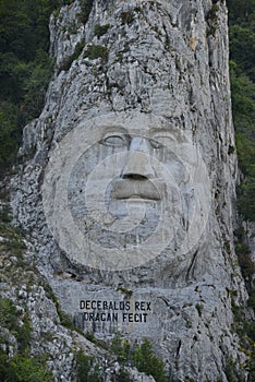 Dacian Decebal s king face near Cazane on the Danube