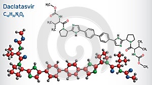 Daclatasvir drug molecule. It is direct-acting antiviral agent used to treat specific hepatitis C virus HCV infections.