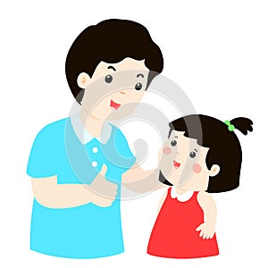 Dad admire his daughter character cartoon