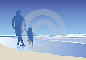 Dad and child on beach