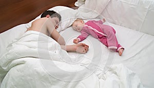 Dad and child are sleep