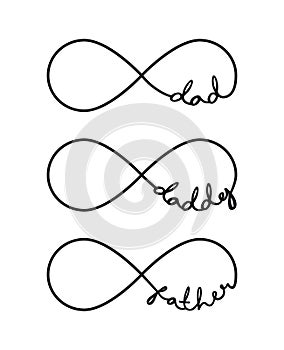 Dad, daddy, father - infinity symbols. Repetition and unlimited cyclicity signs