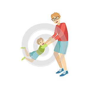 Dad Giving A Spin To His Son