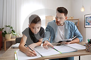 Dad helping his son with homework