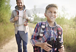 Dad with his son exploring new places