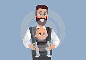 Dad Holding Baby in Carrier Vector Illustration