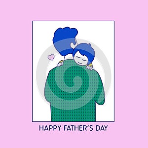 Dad holding his child retro pop style vector illustration for Happy father`s day poster background template design