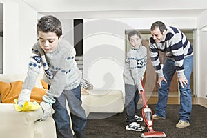 Dad and Kids cleaning