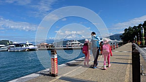 Dad and kids, Port, Boat, Sun Moon Lake, Taiwan