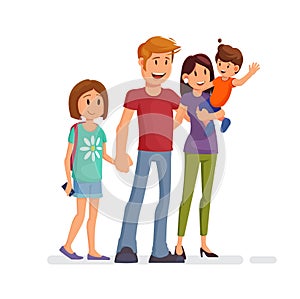 Dad, mom, son and daughter together. Vector illustration in cartoon style