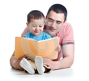 Dad reading a book to kid