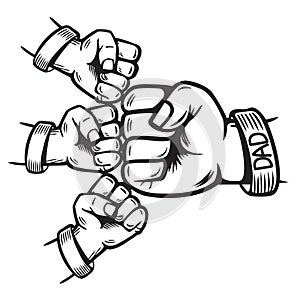 Dad and son Fist Bump Happy Father`s Day Family. line doodle art design. logos or icons vector illustration