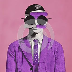 Dada-inspired Graphic Design: Surrealist Illustration Of A Boy In A Purple Suit photo