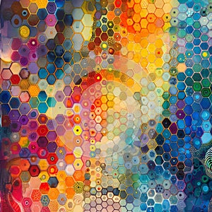 Dadaism inspired watercolor artwork of a honeycomb structure photo
