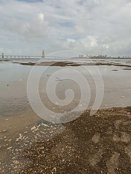 Dadar Chowpatty Beach With The View Of Bandra-Worli Sea Link in Mumbai, India