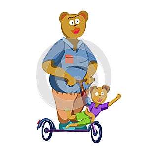 daddy bear and his son ride a samakat.