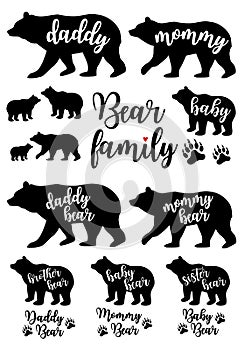 Daddy bear, mommy bear, baby bear, vector set