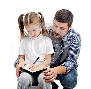 Daddy helps with homework