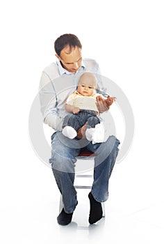 Daddy with his unhappy baby