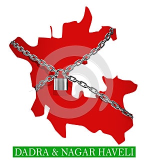 Dadra and Nagar Haveli Shutdown Chain and padlock Lock Down. 3D rendering