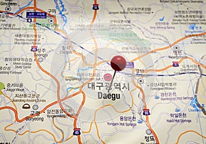 Daegu pinned on a map of South Korea.