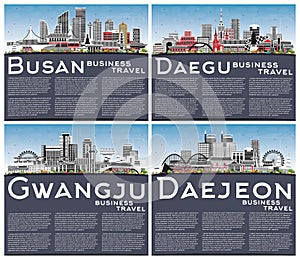 Daejeon, Gwangju, Daegu and Busan South Korea City Skylines Set with Copy Space