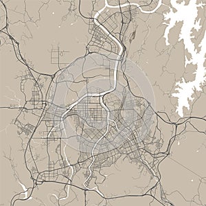 Daejeon map, city in South Korea. Streetmap municipal area