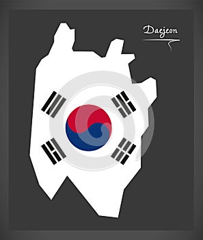 Daejeon map with South Korean national flag
