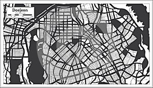 Daejeon South Korea City Map in Black and White Color in Retro Style