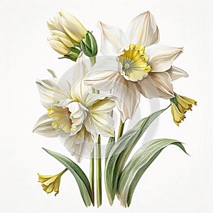 Daffodil Dreams: Beautiful Watercolor Flowers in Full Bloom AI Generated