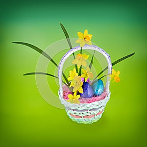 Daffodil & Easter Eggs in Basket - Vibrant