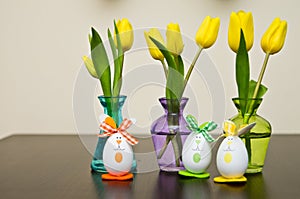 Daffodil flowers and Easter eggs