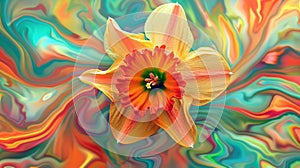Daffodil pattern in psychedelic style photo