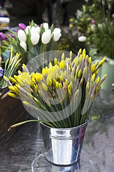 Daffodils in wooden basket